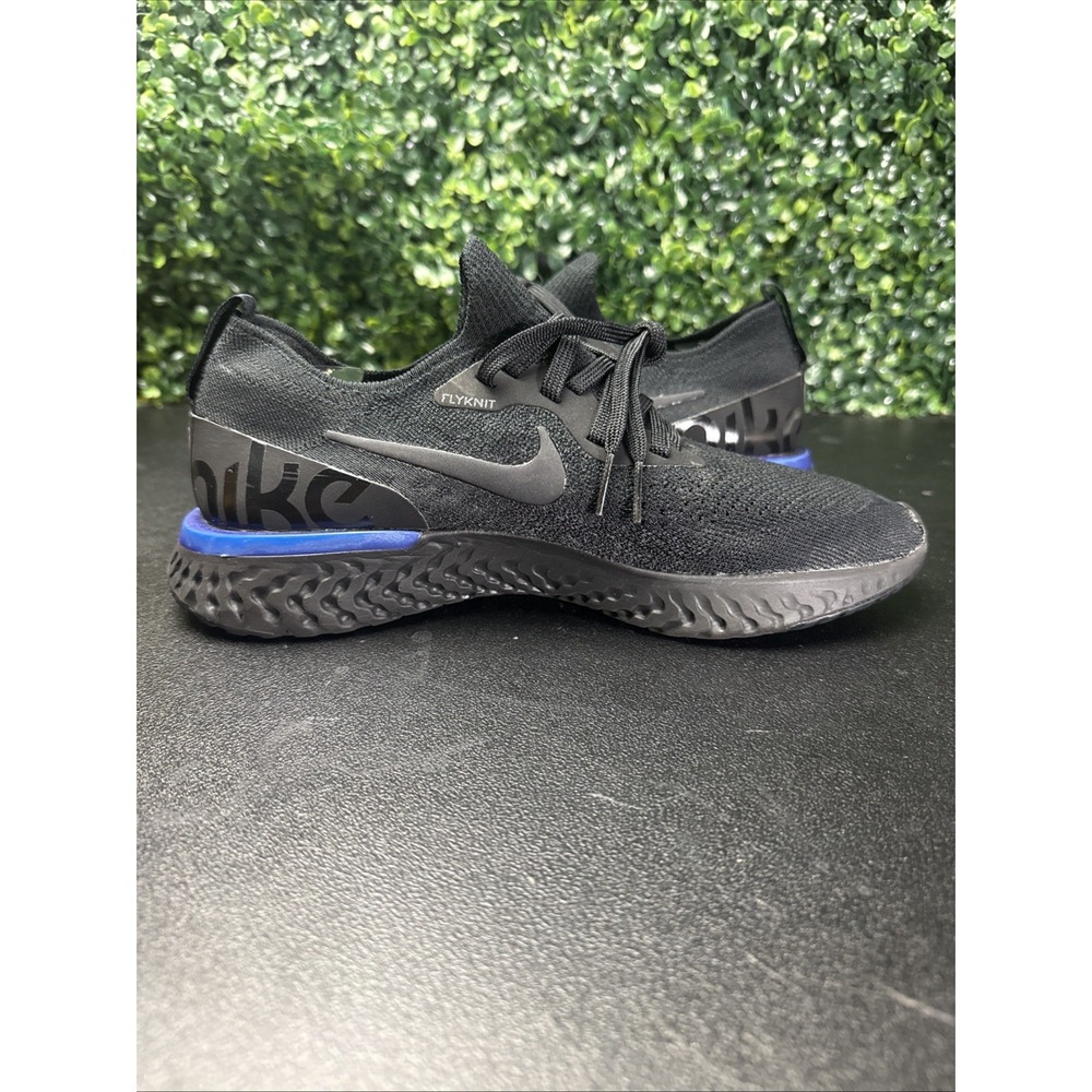 Nike Epic React FlyKnit Sneakers Women Size 9 Black Racer Blue AQ0070-004 Shoes - Picture 6 of 9
